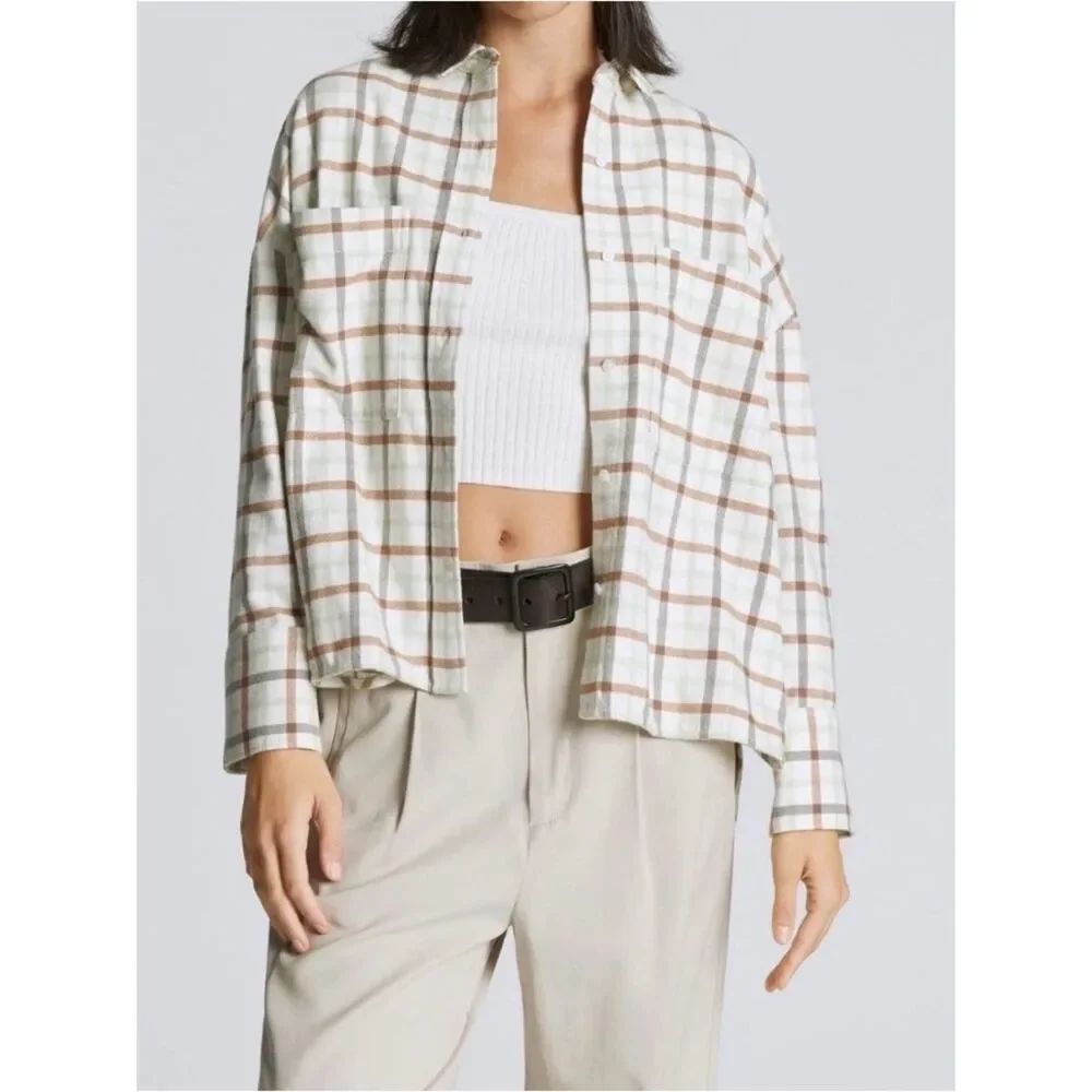 Everlane Boxy Button Cotton Flannel Plaid Oversized Top Shirt NWOT Size S